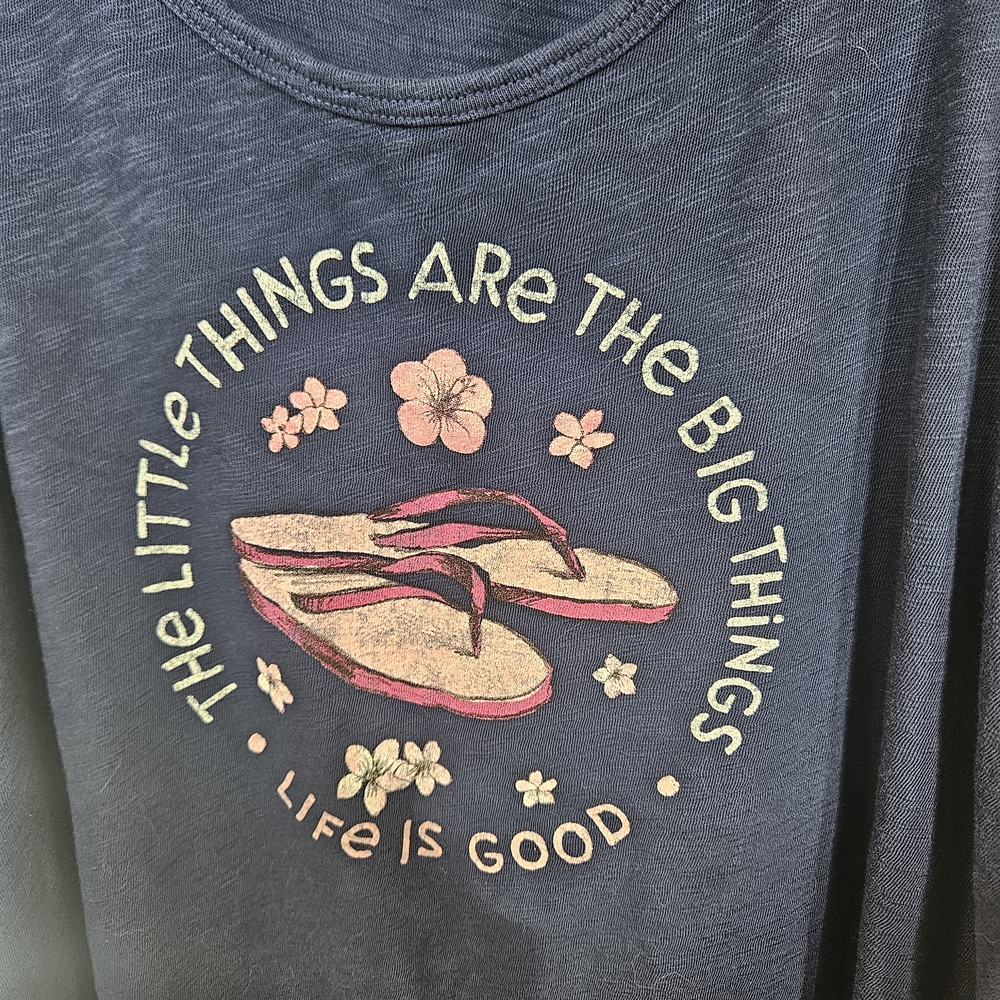Life Is Good Navy Tee with Floral Flip-Flop Design